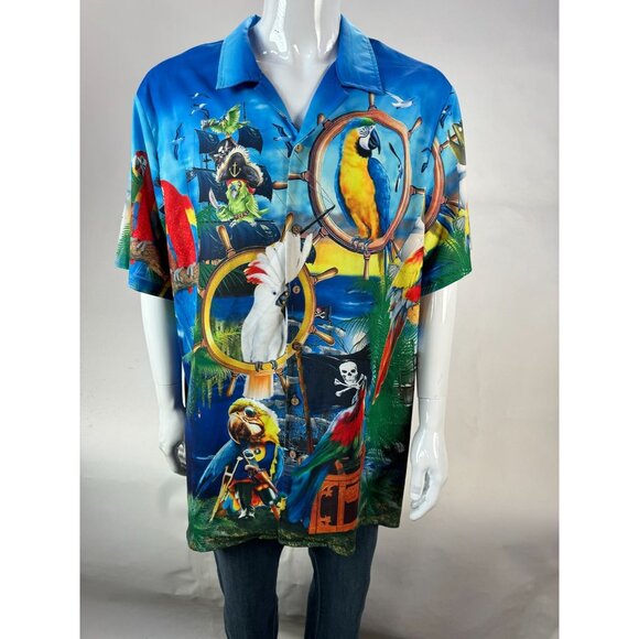 Hawaiian Parrot Print Mens Shirt XL By Hawalili Polyester - Picture 12 of 16